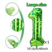 1PC 40 Inch 0-9 Giant Green Pixel Grid Miner Theme Digital Foil Balloons for Birthday Anniversary Party - Número 1 - Ver 3