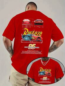 Disney Men'S T-Shirt Featuring Lightning Mcqueen From 'Cars', With Double-Sided Prints On The Front And Back. This Casual - 2 - 查看 10