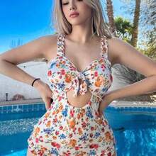 dahkjdgajy Swim Mod Traje de baño de una pieza sin tirantes con estampado aleatorio, grueso, inalámbrico, lindo para verano, playa y festivales de estilo boho - Multicolor - Ver 1