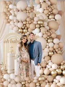 Juego de arco de globos de color neutro y guirnalda de globos de color neutro, que incluye globos de color nude, arena, blanco y dorado metálico, adecuado para decoraciones de boda, cumpleaños y baby shower - Multicolor - Ver 5