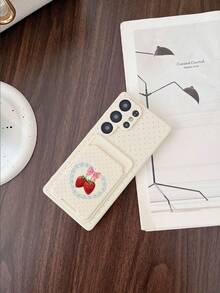 1pc White TPU Sweet Strawberry Lace Heart Pattern Full Coverage Shockproof Phone Case And 1pc Sweet Strawberry Lace Heart Pattern White Adhesive Card Holder, New 2-In-1, Full Coverage Protection Dustproof Waterproof Soft Shell Suitable For Versatile Phone Case/Card Holder Phone Case/Fun Phone Case/Android Phone Case/ Phone Case/ Phone Case/ Phone Case - Multicolor - View 2