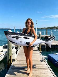 Inflatable Shark Ride, Inflatable Shark Water Ride, Inflatable Black Shark Pool Float, PVC Inflatable Shark Surfboard Floating Raft, Suitable For Adult Family Entertainment, Outdoor Leisure, Summer Party, Beach, Lake, Water, Pool Floating, Fun Summer Water Entertainment, Suitable For Pool Party, Vacation, Summer - Image - View 7