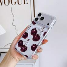 1pc Fashion Minimalist Full-Screen Cherry Red Polka Dot Letter Pattern Phone Case, Liquid Large Hole Silicone Anti-Drop Soft Shell Protective Cover Compatible With Apple 11/12/13/14/14plus/15/15plus/16/16plus/17/17pro And Other Models - Multicolor - View 3