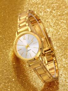 1件女款精緻石英手錶搭配5件金色玫瑰主題飾品套組，適合休閒日常穿戴與節日送禮 - 常規款 - 查看 7