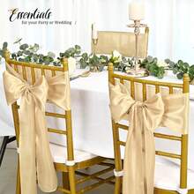 12pcs Elegant Satin Ribbon Bows, Chair Sashes - For Weddings, Banquets, Parties, Hotels, Home Decor, Multi-Purpose - Gold - View 7
