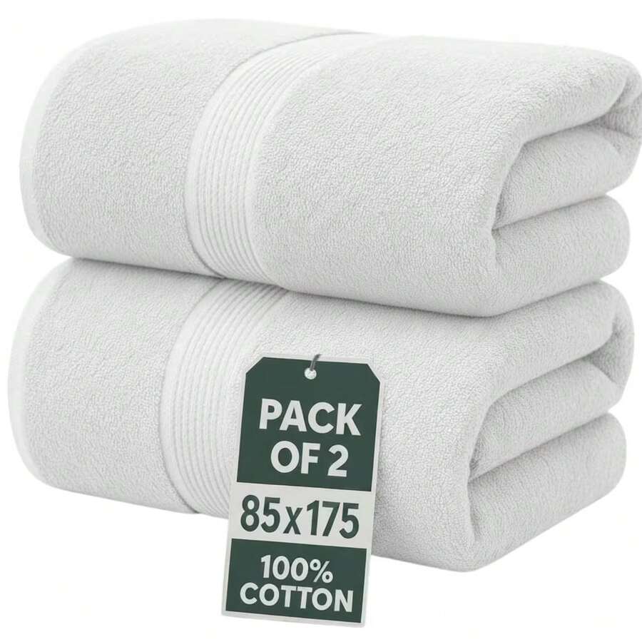 H&R Set Of 2 Jumbo Extra Large Bath Sheets – 85 X 175 Cm Super Soft, Highly Absorbent, Quality Towels For Bathroom, Spa, Gym & Hotel Use - White - View 1