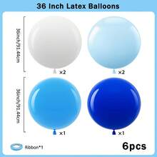 Globos Gigantes de 36 Pulgadas, Blanco, Azul Claro, Azul. Globos de Látex Azul Real, 4/6/8/10 piezas Globos de Látex Redondos Grandes, Adecuados para Aniversario, Cumpleaños, Boda, Revelación de Género y Decoraciones de Fiesta de Bautizo de Bebé - Traje azul oscuro y azul claro - Ver 12