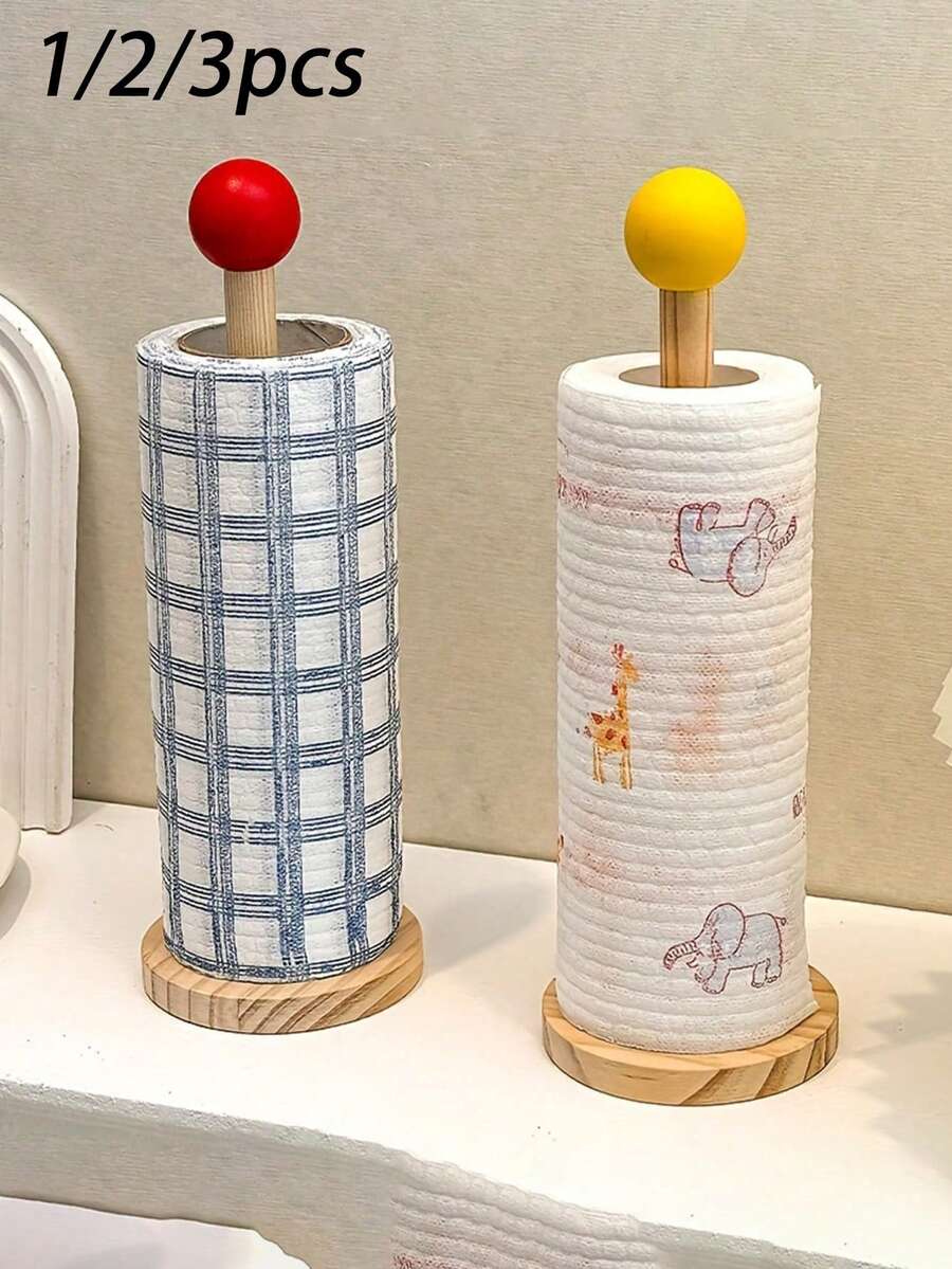 1/2/3pcs Creative Solid Wood Tissue Holder, Colorful Ball Design, Kitchen And Dining Tabletop Storage Rack, Durable Wooden Tissue Box, Suitable For Home And Office, Fun Design, Natural Wood Finish, Napkin Holder - Multicolor - View 1