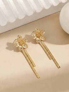 1 Par de Novos Brincos Elegantes e Fashion de Verão com Flor de Plumeria, Borla Longa e Corrente de Pele de Cobra, Criativos e Versáteis para Uso Diário, Encontros e Passeios - Ouro amarelo - Visão 2