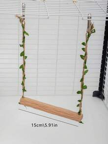 1pc Faux Solid Wood Parrot Swing Toy, Durable With Artificial Green Leaves And Hemp Rope Hanging Perch, Cage Accessory For Cockatiel / Budgie / Lovebird And Other Small To Medium Parrots - View 10