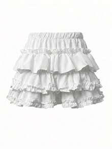 Cream White Frill Trim Skirt, High Waist Slimming Ballerina Tutu Skirt For Summer - White - View 6