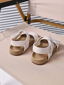 1 par de sandalias planas de niña con decoración de mariposa de strass brillante, punta abierta, correa de tobillo ajustable con cierre de gancho y bucle, suela blanda antideslizante, estilo princesa casual de verano para playa, adecuadas para salidas diarias - Rosa Pálido - Ver 6