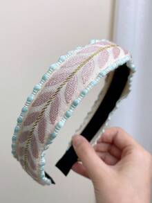 1pc New Vintage Embroidered Wide Headband For Women, Fashionable Simple Colorful Leaf Design With Teeth, Anti-Slip Hair Clip, Versatile Essential For Outings - Multicolor - View 14