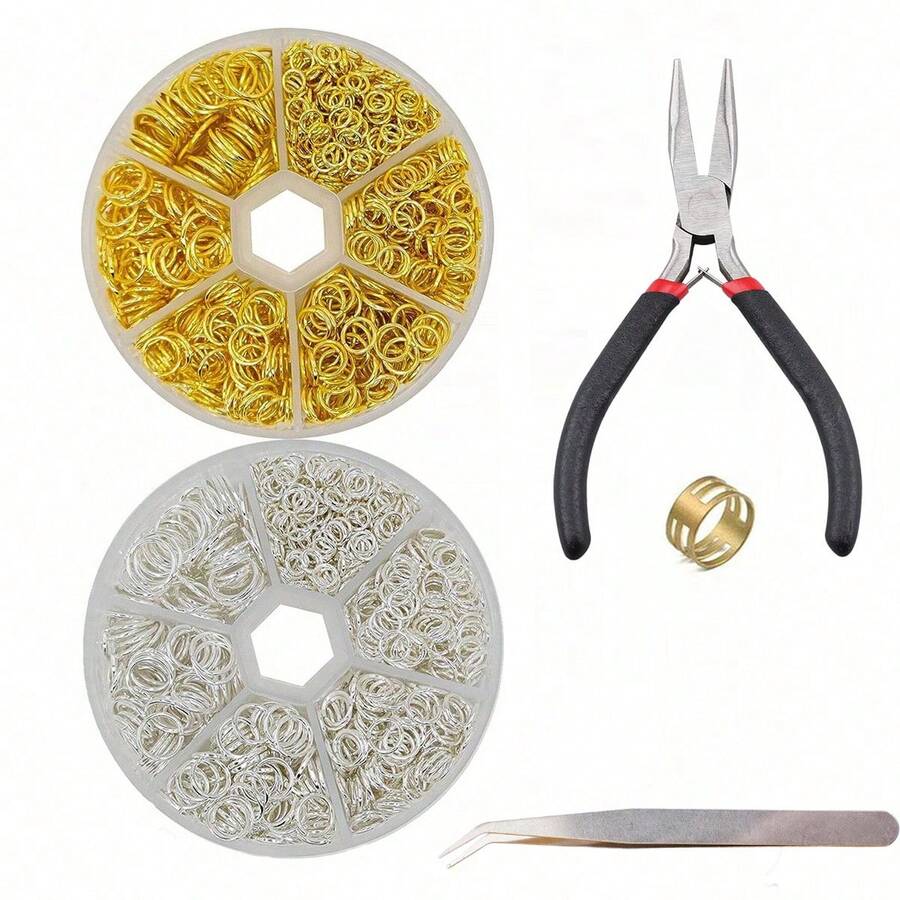 4/5/6/7/8/10mm Gold/Silver Single Loop + Pliers + Tweezers + Ring Sizer Set, Suitable For DIY Earrings, Bracelets, Necklaces, Pendants, Anklets, DIY Crafts, Jewelry Making And Jewelry Repair - 6-grid Single Lap - View 1