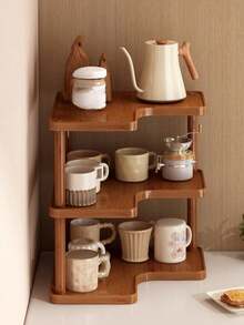 1pc Vintage Multi-Layer Corner Shelf, Wooden Material, Kitchen Corner Storage Rack, Cup/Mug/Coffee Cup Holder, Multi-Functional Desktop Storage Rack, Spice Rack, Desk Bookshelf And Home Goods Storage Rack, - Multicolor - View 2
