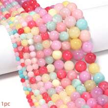 1 Strand Candy Colorful Beige Jade Round Beads (Approx. 30-90pcs) Green Jade Loose Beads For Handmade DIY Bracelet Necklace Jewelry Making - Candy Beads - View 2