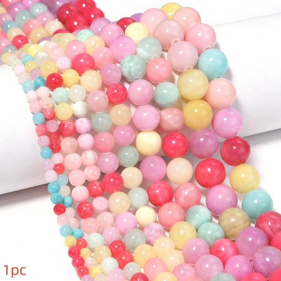 1 Strand Candy Colorful Beige Jade Round Beads (Approx. 30-90pcs) Green Jade Loose Beads For Handmade DIY Bracelet Necklace Jewelry Making