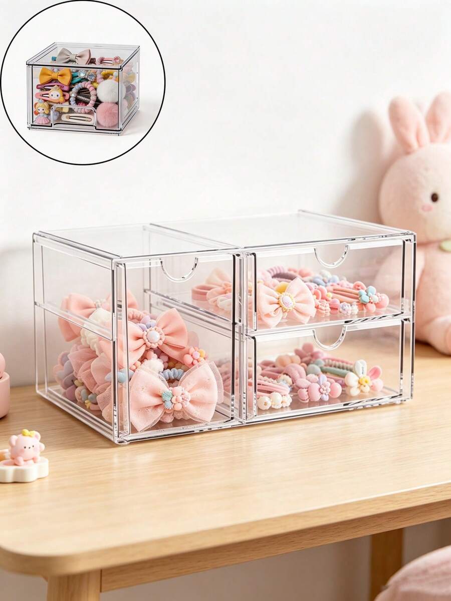 OBOVAY 1pc Multi-Layer Plastic Drawer Storage Box, Hair Accessories Organizer, Stackable Bathroom Storage Box. Suitable For Nursery, Bedroom, Child's Room - Multicolor - View 1