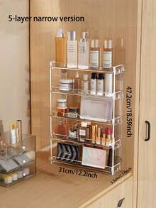1pc Cosmetic Storage Rack, Wall-Mounted Display Shelf, Multi-Functional Wall-Mounted Shelf, Transparent Plastic Material, Detachable, 3/4/5 Layers, Suitable For Bathroom Storage, Bedroom Storage, Anime Badge/Pin - Clear - View 15