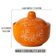 NTKOW 1 Piece Boho Hand-Painted Ceramic Casserole Bowl With Lid, 4.65-Inch Single Serving Stew Bowl, Microwave & Refrigerator , Perfect For Steamed Eggs, Soup, Bird's Nest, Family Meals, Holidays & Daily Home Use - View 9