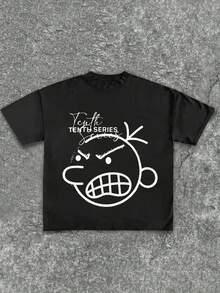 Camisetas de Talla Grande para Mujer, Serie Diez Y2k Hop Rapper Punk, (1 Pieza) Camiseta Casual Estampada 100% Algodón - Negro - Ver 1
