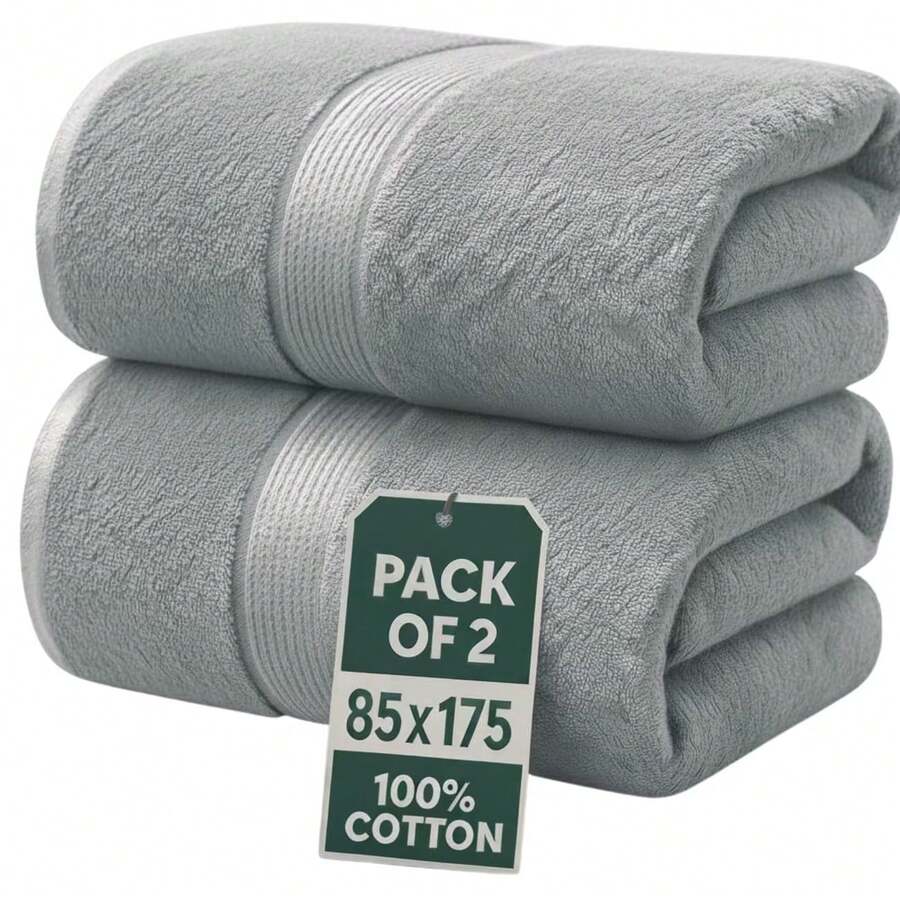 H&R Set Of 2 Jumbo Extra Large Bath Sheets – 85 X 175 Cm Super Soft, Highly Absorbent, Quality Towels For Bathroom, Spa, Gym & Hotel Use - Silver - View 1