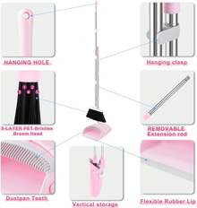 BSKLIN Broom And Dustpan Set For Home, 52u201d Long Handle Broom With Dustpan Combo Set With Dust Pan Teeth To Clean Hair Sweeping Set For Kitchen Hardwood Floors Pet Hair (Pink) - ColorD - View 1