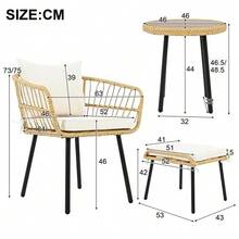 5-Piece Garden Furniture Set, Including 1 Dining Table, 2 Chairs And 2 Stools, Made Of Natural Rattan. - White - View 5