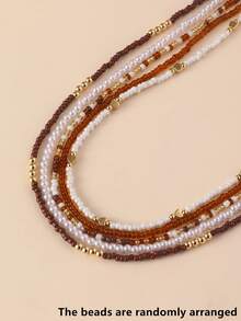 NAIZHU 5pcs Bohemian Vacation Style Colorful Seed Bead Necklace Set, Teen Daily Party Accessory, Random Color - Brown - View 3