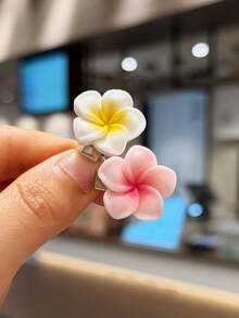 12pcs Girls Hair Clips Hair Accessories Cute Plumeria Flower Hair Clips Accessories Suitable For Travel Vacation Daily Use - Multicolor - View 4