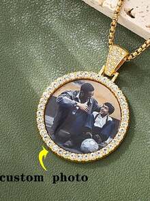 Collar con colgante redondo personalizado con strass brillante y circonita cúbica, collar con colgante de foto conmemorativa personalizada para pareja, regalo para ella - Multicolor - Ver 12