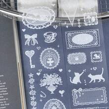 1 Roll PET Die-Cut Tape, Wuyuxing Sha Series Transparent Die-Cut Tape, Lace Vintage Style White Floral/Flower/Plant Border, Planner Decoration Stickers, Suitable For Planner, Scrapbook, Photo Album DIY Diary Schedule Book Collage Material, With Release Paper, Waterproof And Wear-Resistant, Fits Japanese Planner Style, Essential Student Stationery For Back To School Season - 1roll - View 4