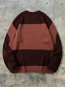 ANDREILEE Men's Fashion Street Style Casual Commute Home Versatile ETERNALITU Letter Crew Neck Long Sleeve Wide Ribbed Loose Knit Pullover Sweater Autumn/Winter - Brown - View 6