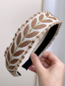 1pc New Vintage Embroidered Wide Headband For Women, Fashionable Simple Colorful Leaf Design With Teeth, Anti-Slip Hair Clip, Versatile Essential For Outings - Multicolor - View 17
