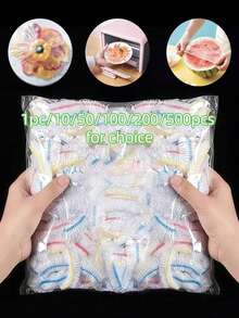1/10/50/100/200/500入拋棄式塑膠保鮮膜，彈性自封邊設計，可用於保存剩菜、覆蓋碗盤，居家適用 - 彩色 - 查看 1