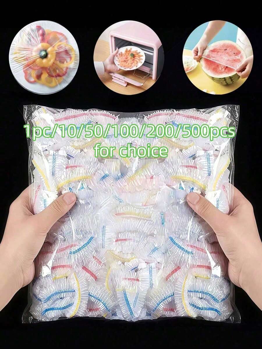 1/10/50/100/200/500入拋棄式塑膠保鮮膜，彈性自封邊設計，可用於保存剩菜、覆蓋碗盤，居家適用 - 彩色 - 查看 1