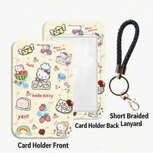 MINISO 可愛 Sanrio Hello Kitty 角色直立式滑動卡套，動漫 ID 識別證套，附掛繩或編織皮革掛繩，開學季送給青少年女孩學生的禮物 - 樣式 3 - 查看 5