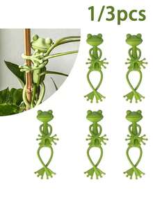 1/3/6入 綠色青蛙造型植物支撐架與固定器，可愛穩固的小盆栽與多肉植物支撐架，青蛙花園裝飾花盆支撐架 - 彩色 - 查看 1