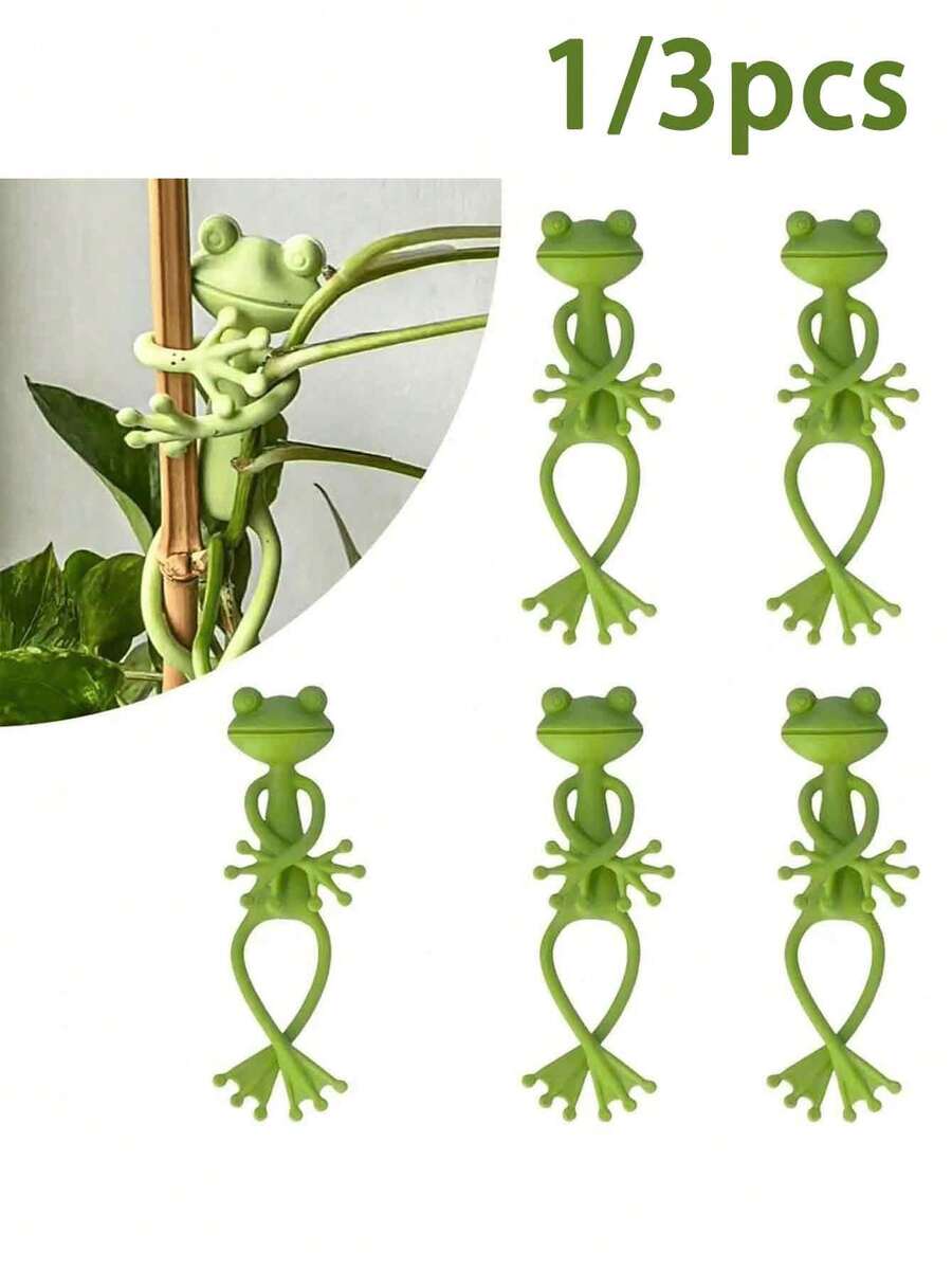 1/3/6入 綠色青蛙造型植物支撐架與固定器,可愛穩固的小盆栽與多肉植物支撐架,青蛙花園裝飾花盆支撐架 - 彩色 - 查看 1