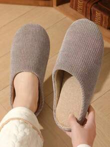 1 Pair Comfortable Plush Bow Decor Home Slippers - Grey - View 3