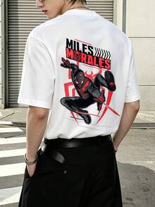 Marvel Miles Morales Spider-Man Action Scene Graphic T-Shirt 100% Cotton Men's Clothing Men's Shirt Men's Holiday Wear Marvel Series Gifts For Men Streetwear - 白色 - 查看 5
