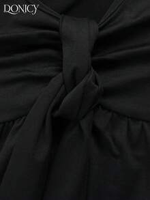 DONICY 女款白色羅紋方領修身背心，針織休閒通勤風 - 黑色 - 查看 5