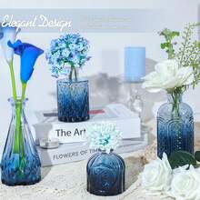 Glass Bud Vase Set Of 24, Small Amber Flower Vases For Centerpieces In Bulk, Mini Vintage Vase For Wedding Decor, And Home Table Décor - 24pcs-blue - View 5