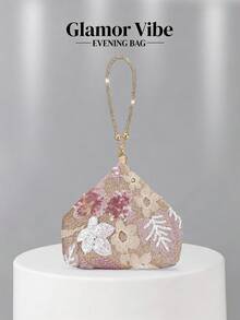 Evening Party Sequin Clutch Bag, (Random Pattern) Sequin Embroidery Craft, 3D Floral Design, Essential Wedding Supplies, Valentine's Day Gift, Suitable For Weddings, Evening Parties And Other Formal Occasions, Also As A Versatile Accessory For Daily Outfits. - Pink - View 8