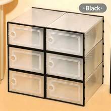 6/12/24-Pack Shoe Storage Boxes, Transparent Plastic Stackable Shoe Cabinet Organizer, Space-Saving Folding Athletic Shoe Container Rack - View 3