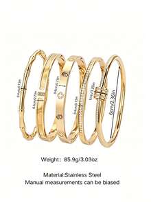 5PCS Fashion Minimalist Style Stainless Steel Women's Bracelet With Four-Leaf Flower Glass Inlay Decoration, Suitable For Women's Daily Life, Work Commute Or Travel - Set1 5PCS - View 12