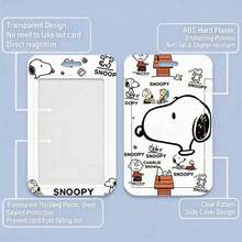 MINISO Snoopy Peanuts 滑動式卡套，附皮革掛繩鑰匙圈，開學季可愛卡通動漫直式滑動識別證套，學生公車票卡保護套，卡哇伊角色禮物 - 樣式 2 - 查看 7