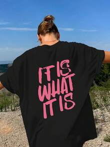 Plus Size, Ms. Xia's bedrucktes, lässiges, übergroßes T-Shirt mit Rundhalsausschnitt und überschnittenen Schultern, bequemes, locker sitzendes, leicht dehnbares Oberteil - Weiss - Übersicht 7