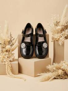 1 Paar modische flache Schuhe, leichte bequeme weiche Sohle, britischer Stil, Schulstil, Mädchen Loafer, Studentenschuhe, schöne Dekoration, passende Mädchenschuhe, geeignet für Hochzeiten, Partys, Aufführungen, Festivals, Ganzjahres-Outfits, Schul-Outfits, tägliche Outdoor-Outfits - Schwarz - Übersicht 3