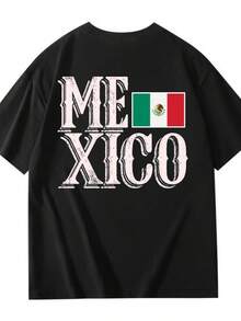 Camiseta Unisex Negra de Manga Corta con Estampado de la Bandera Mexicana - Negro - Ver 4